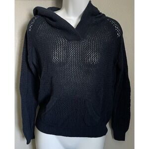 Shirt.469 Open knit Hoodie Womens Size Small Long Sleeve Sweater Navy Blue